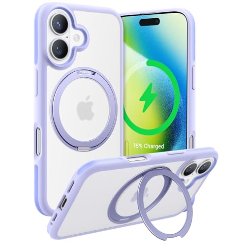 Image of TORRAS R Fusion Case Compatible with Wireless Charging iPhone 16, Magnetic Ring Charging, Protective Cover with Military Grade Protection Black (Purple)