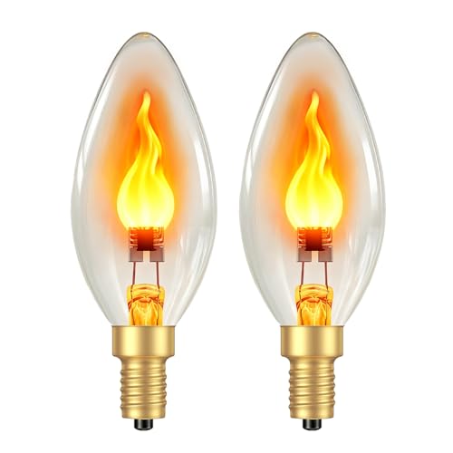 Vicstone Flame Light Bulbs E12 Realistic Flickering Flame Bulb Clear Glass LED Fire Light Bulb for Halloween Christmas Decorations Candle Chandelier Lantern Porch Indoor Outdoor Use 2 Pack