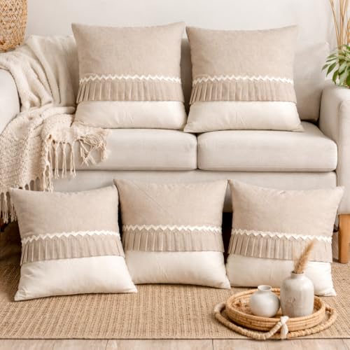 Best Decorative Cushion Covers: Cotton vs Velvet 39 Set of 5 Decorative Cushion Covers Off-White| Pleated Frill Cushi...
