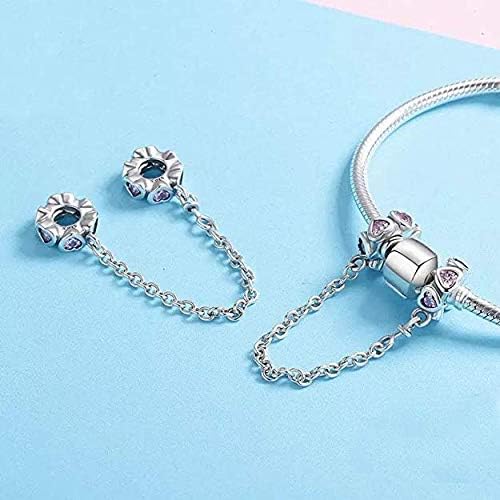 Heart Safety Chain Charms 925 Sterling Silver Love Beads fit Bracelet & Necklace