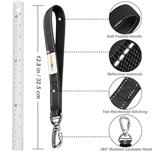   Dog-Seat-Belt-Harness-for-Car-Dog-Car-Leash-with-Car-Headrest-Buckle-Reflective-Short-Dog-Leash-Pet-12-Inch-Heavy-Duty-Leash-for-Dogs-with-Padded-Handle-Locking-Carabiner-Clip-Black