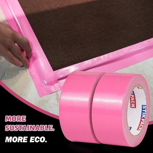 Image of 2 Rolls Pink Duct Tape, Heavy Duty Strong Industrial Colored Duct Tape 9mil x 2inch x 25yds Flexible, No Residue, Waterproof and Tear by Hand, Multi-Use for Indoor & Outdoor Repairs