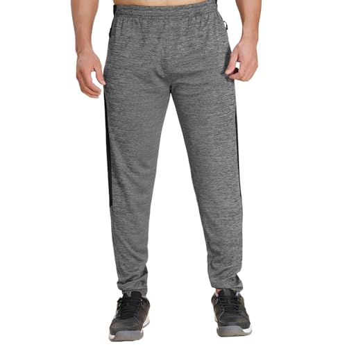 Image of TECHNOSPORT Men's Melange Slim Fit Techno Dry Trackpants Drawstring 2-Pocket Polyester Joggers for Gym Running Workout UPF50+ Anti Odour