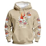 QJDFLL Kapuzenpullover mit Karnevals Grafikprint lässiger Fleece Pullover für Streetwear und Alltagskomfort kostüme faschingskostüme kostüm lustig Herren Karneval(Khaki,5XL)