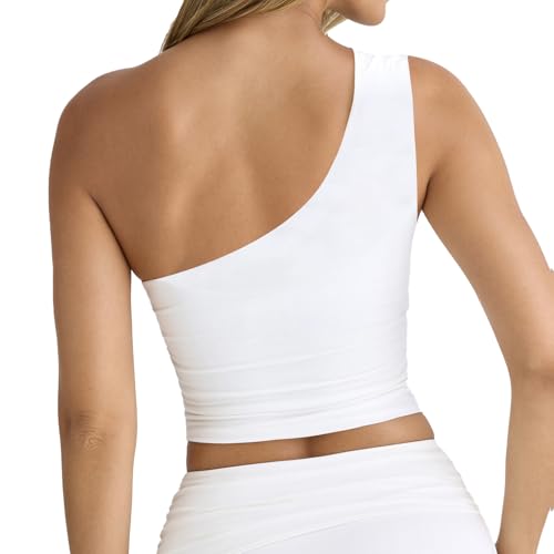 Women's Sexy One Shoulder Crop Tops Sleeveless Cropped Tank Tops Ruched Shirts4