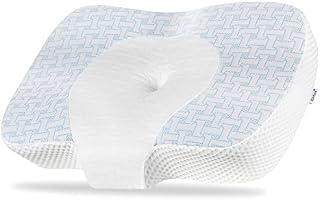 Elviros Cervical Memory Foam Neck Pillow for Side Sleeping, Contour Orthopedic Pillows for Back and Stomach Sleepers, Adjustable Ergonomic Bed Pillow Pain Relief (Blue)