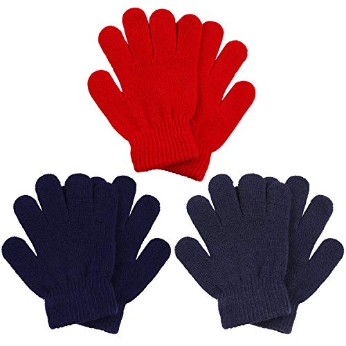 Cooraby 3 Pairs Winter Kids Gloves Warm Stretchy Knitted Magic Gloves Full Finger Mittens (Colors C, 5-11 Years)