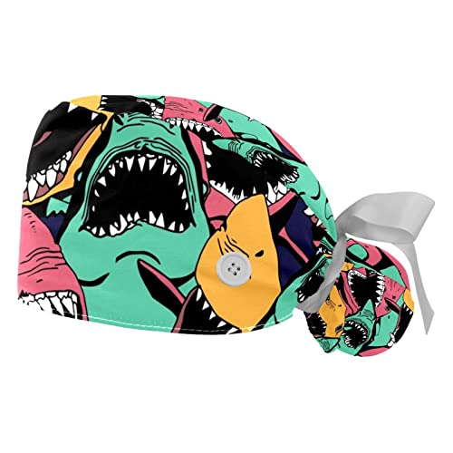 Chapeaux de travail ajustables JDEZ : 2 casquettes bouffantes requins colorés