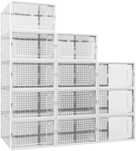 PERFETSELL Lot De 12 Boîtes à Chaussures Transparentes Empilables - Rangement Plastique Respirant 27.6x18.5x9.5cm