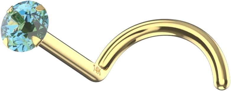 Garnet, Peridot, Amethyst, Blue Topaz Natural Gemstone 14K Solid Yellow Gold 22 Gauge Corkscrew Twist Nose Screw - Tiny Nose Stud - Gold Nose Piercing Body Jewelry