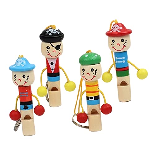 Homoyoyo 4Pcs Cartoon Animal Wooden Whistles - Fun Pirate Keychain Noisemakers for - Perfect Birthday Party Favors and Bag Fillers Engaging Whistle for
