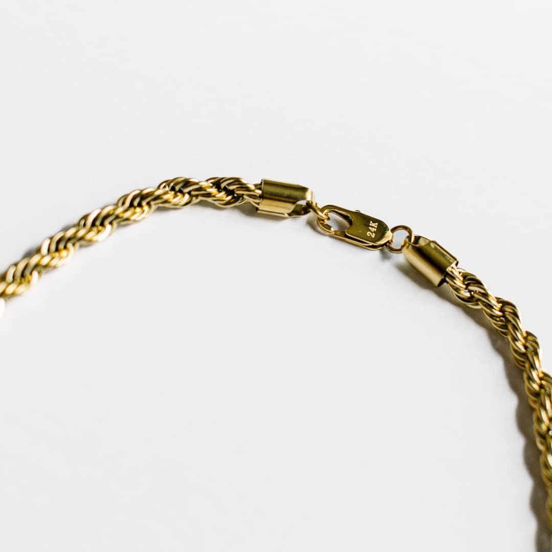 Rope Chain 7MM 24K Diamond Cut Jewelry Necklaces plated Clasp Made to Wear Alone/W Pendants Guaranteed For Life