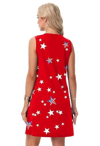 Image of Deerose Womens July 4th Sleeveless Dress American Flag Swim Cover Up Dress with Pockets