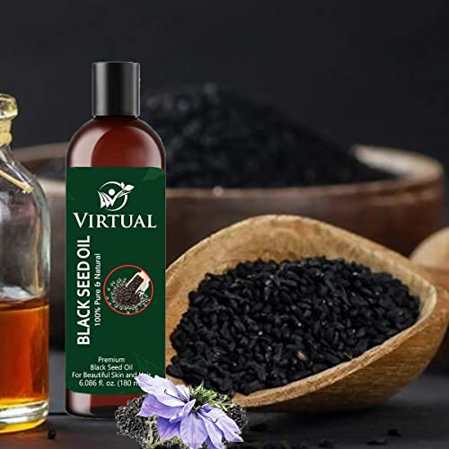 Image of VIRTUAL 100% Pure Black Seed Oil For Hair Growth, Skin Care, Cold Pressed Natural Kalonji /Nigella Sativa Oil (180ml)
