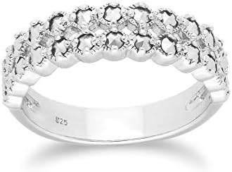 Ivy Gems Sterling Silver Marcasite Stacking Ring 26 Round 1.8 mm Gemstones Handset Vintage Art Deco Inspired Design for Women Anniversary Statement Band Ring Size 6.5