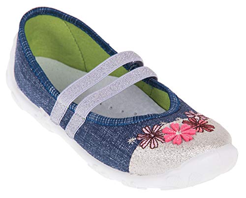 LEMIGO Dziewczęce buty balerinas Pola słodkie kapcie domowe, wielokolorowa - Jeans Blumen - 29 EU