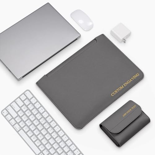 Customized Engraved Minimalist Lightweight PU Leather Laptop Sleeve for MacBook Mac Air Pro Mini 2010-2025 All Models,Colorful Text Engraving Custom,Leather Padded Portable Notebook Bag Case
