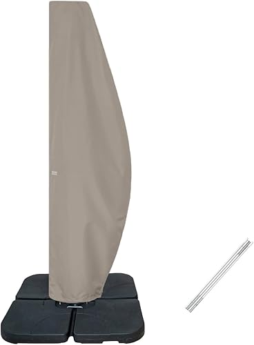Miniatura 14 de Funda para sombrilla de patio de 6 a 9 pies, impermeable y duradera, con cremallera y varilla (Market 6'-9') Beige