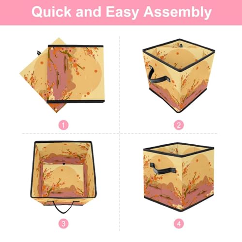 Boîte de rangement pliable en tissu au design soigné imprimé fleurs de pêcher