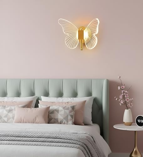 Image of Acrylic Butterfly Shape LED Wall Light for Living Room, Bedroom & Hall | Modern Decorative Lamp with Gold Finish | 3 Light Modes - Warm, Neutral & White | Wall Decor Light (Pack of 1)