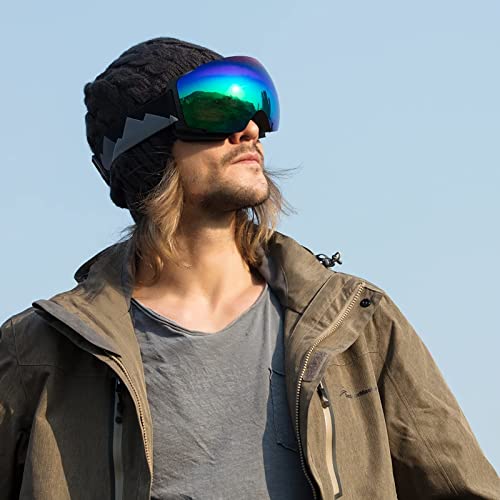 Image of OutdoorMaster Ski Goggles PRO - Frameless, Interchangeable Lens 100% UV400 Protection Snow Goggles for Men & Women ( Black Frame VLT 18% Grey Lens with Full REVO Green and Free Protective Case )