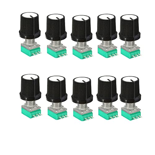 10PCS 6mm 3pin Knurled Shaft Single Linear B Type Rotary Potentiometer Knob With Cap White,500K Ohm