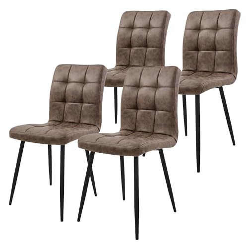 ML-Design Set 4X Sillas de Comedor Marrón con Respaldo, Asiento Ergonómico Acolchado Tapizado de Polipiel con Patas de Metal Sillón de Diseño Moderno para Mesa de Salón, Escritorio o Cocina