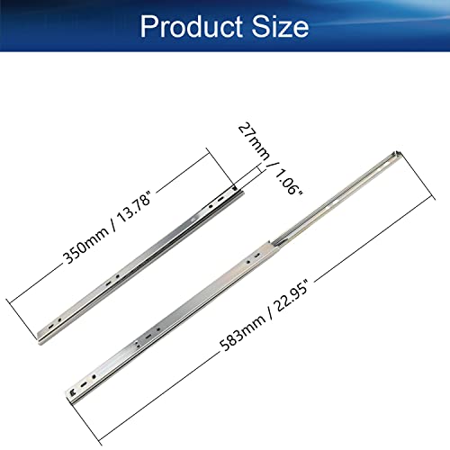 Yinpecly 1Pair Metal Ball Bearing Side Mount Drawer Slides For Furniture Drawers, Cold Rolled Steel 2 Fold Ball Slide Drawer Ball Bearing Slide Track Rail, 2 Sections 14" Length 1.06" Wide Silver #TOP1