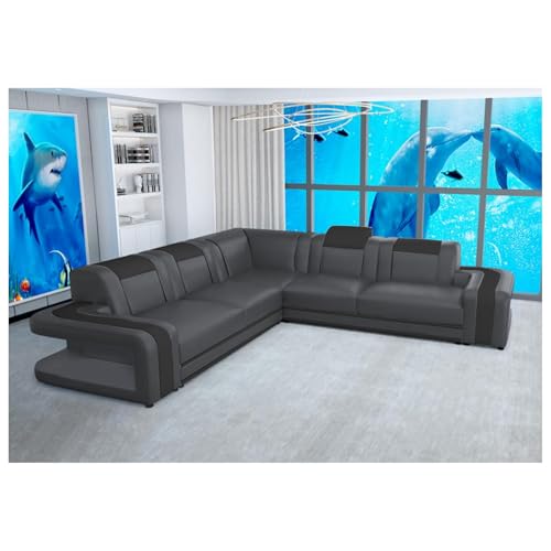 HTI living Ecksofa Cerik Schwarz Couch Wohnlandschaft Kunstleder mit verstellbaren Kopfstützen