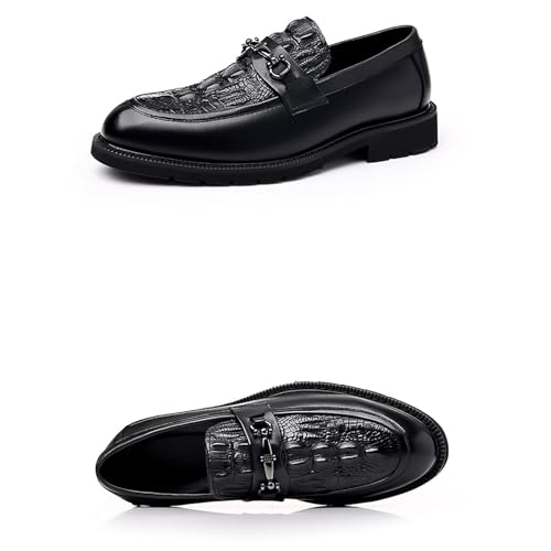 Men's Printed Leather Platform Comfortable Pointed Toe，Classic Casual Crocodile Printed Slip On Lug Sole Business Oxfords2