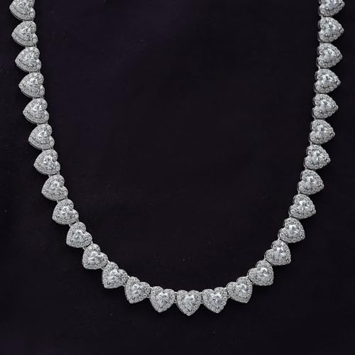 Tennis Heart Link Chain Necklace for Women, Lab Created Moissanite Diamond in 18K Gold Over Sterling Silver, Jewelry Gifts for Her (17" & 20" Length, 35 or 40 Grams)3