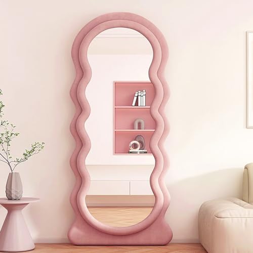 CEIEVER Miroir irrégulier ondulé pleine longueur 160 x 60 cm, miroir asymétrique pour salon, salle de bain, chambre à coucher, entrée décoration murale (rose)