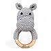 Handmade Crochet Animal Baby Rattle – Wooden Ring | Personalized Elephant, Hippo & Giraffe Options