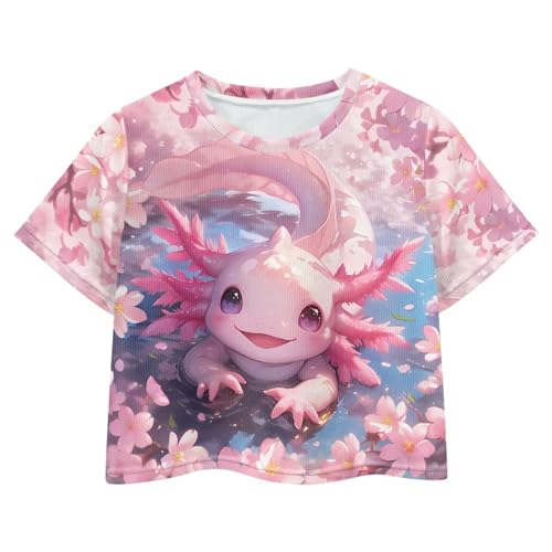 Image of Girls Crop Tops Cute Short Sleeve Shirts Fashion Tees for Kids Casual Crewneck Blouses Size 8-16 Years
