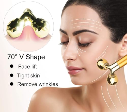 Image of 24k Gold Electric Face Massager,Korean Skincare V-Shape 3d Facial Roller Enegy Beauty Massage for Anti Aging,Glowing Skin,Face Slimming,Eye,Nose for Men /Women