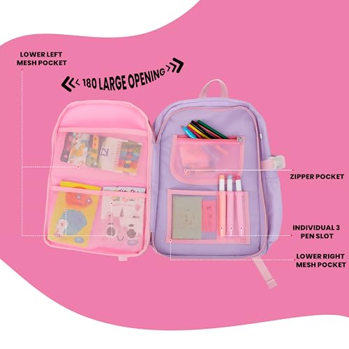 Image of Storite School Bag for Kids Girls 20L | Cute Waterproof Backpack with Chest Strap | Large Capacity Backpack with 180 Wide Opening|Bottle Pocket & Organizer | Primary Travel Bag