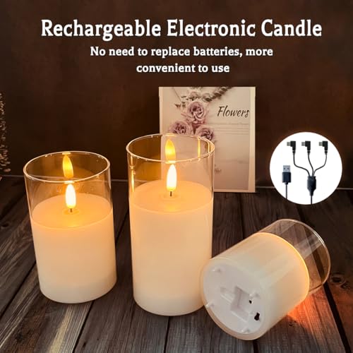 Image of LEDHOLYT Rechargeable Flameless Flickering LED Glass Candles - Set of 5 | Rechargeable Fake Electric LED Flame Candles for Centerpiece Table Decorations, Wedding, Aniversary, Halloween, Christmas