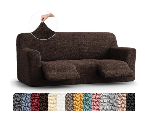 PAULATO BY GA.I.CO. Recliner Cover – Soft Form-Fit Slipcover – Stretch 1-Piece Reclining Furniture Protector – Machine Washable Hypoallergenic Fabric – Dark Brown (Reclining Sofa 63"-91" Wide)