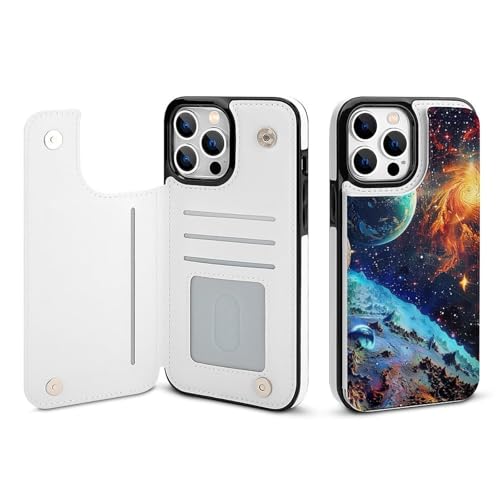 HKMNLEW Space Planets �v�����g �t���b�v �t�H�� �E�H���b�g�P�[�X iPhone 13 Pro�p PU���U�[ ���C�ϏՌ��g�ѓd�b�P�[�X�J�o�[ �J�[�h�z���_�[�t��