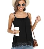 Tank Top with Built in Bra for Women Camisole Adjustable Strap Padded Bra Cami Sleeveless Summer Tops with Lace Trim Hem XX-Large