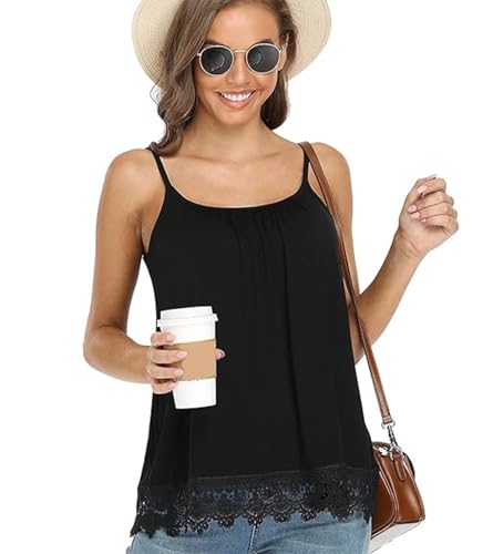 Tank Top Women Camisole Adjustable Strap Cami Sleeveless Summer Tops with Lace Trim Hem