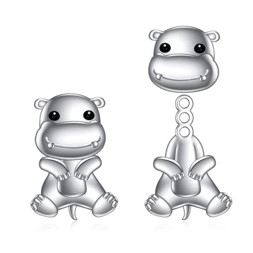 Hippo Ohrstecker für Frauen Sterling Silber Niedliche Tier Hippo Leverback Ohrringe Schmuck Geschenk für Mädchen (Nilpferd)