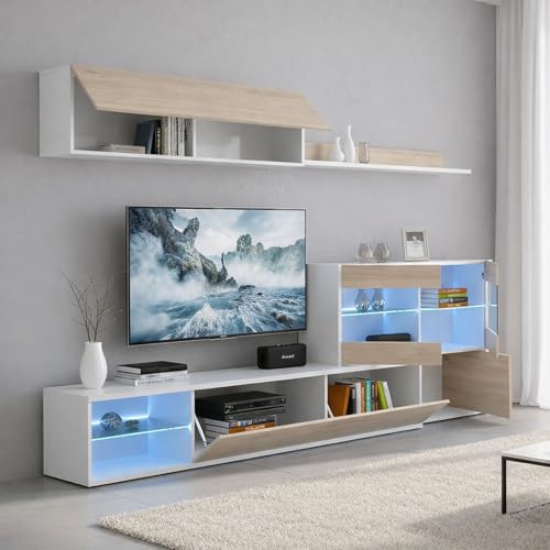 Dmora Parete Attrezzata Adams 41x260x180h cm Marrone Rovere 9 Ripiani Modulabile, Apertura Battente e a Ribalta