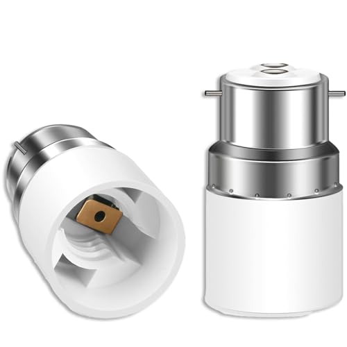 2 PCS B22 to E14 Socket Converter, Bayonet to Small Screw Socket Adapter, 220V BC to SES Lamp Base Adapter for LED, Incandescent, Halogen, CFL Bulbs