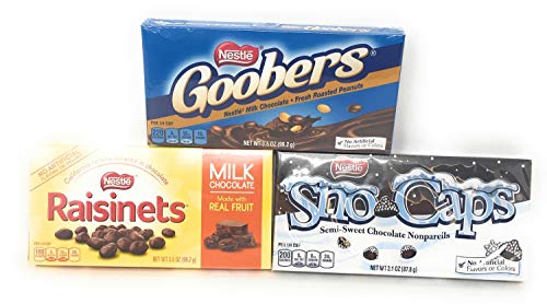 Movie Theatre Candy Favorites Goobers and Raisinets Variety Pack 2 Boxes (One of Each) (Goobers/Raisinets/Sno-Caps)