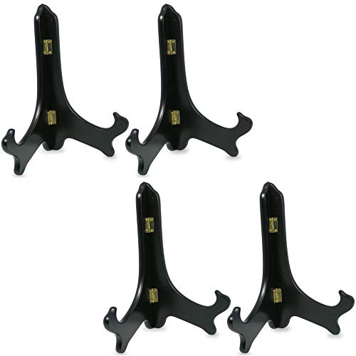 BANBERRY DESIGNS Folding Black Wooden Easels Set of 4, 9 Inch Premium Display Stands for Plates, Books, Plaques, Photos, Frames, Art, Signs, Tiles, Tablets, and Decorative Collectibles