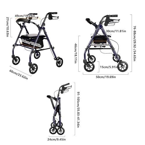 Déambulateur à 4 roues avec siège pliable et déambulateur roulant