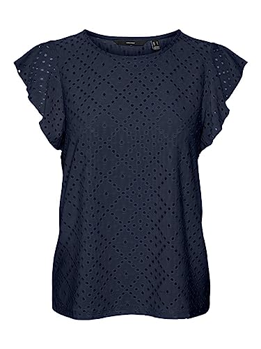 Blouse manches courtes volantées VERO MODA avec broderie motif trou