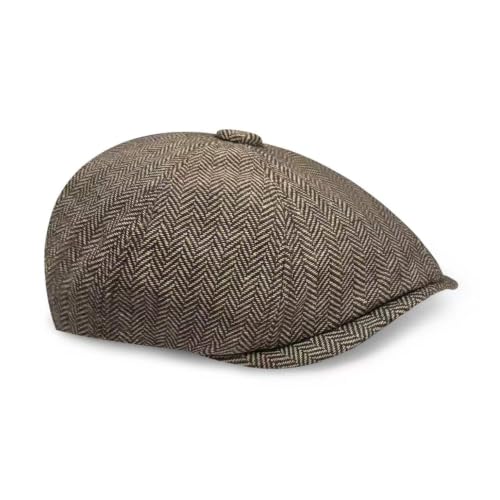 Casquette Gavroche Kaki Chevron 8 Panneaux Réglable Randonnée Golf Pêche | Visière courte, bord 5,5 cm, usage extérieur, voyage, marche, sortie quotidienne, se range à plat, port unisexe, couleur unie