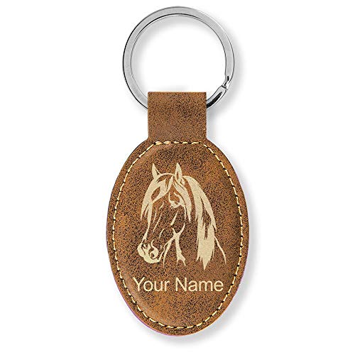 LaserGram Oval Keychain, Horse Head 1, Personalized Engraving Included (Rustic